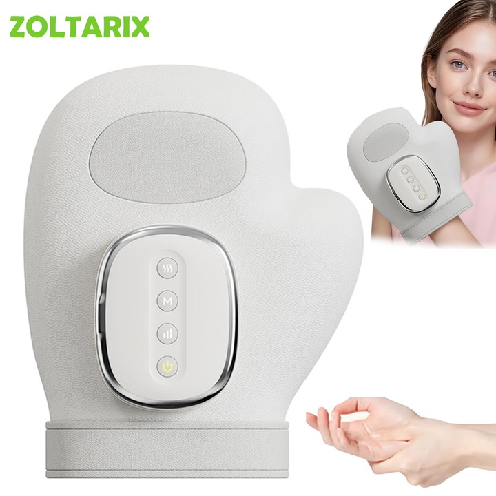 Безжичен масажор за ръце, ZOLTARIX, акумулаторен, 3 режима на масаж, 5 нива на интензивност, терапевтичен масаж с нагряване и компресия, за релаксация и облекчаване на болката, бял
