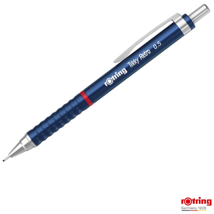 Creion Mecanic 0.5mm pentru Scris, Desen si Notite, cu Design Retro Albastru si Ergonomie Superioara, Tikky 3 Retro, Rotring