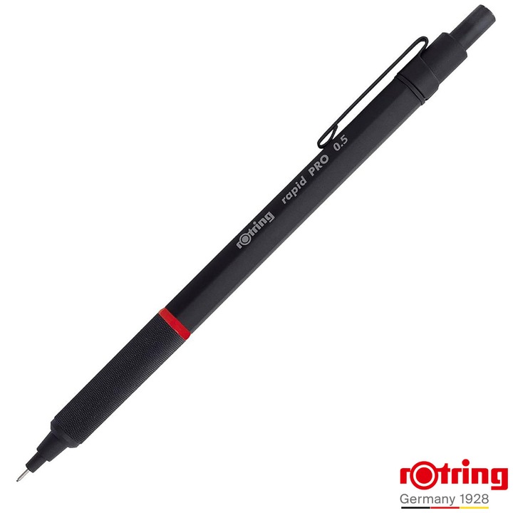 Creion Mecanic 0.5mm cu Sistem Reglabil Tarie Mina pentru Desen Tehnic si Scris de Precizie, cu Grip Randalinat si Finisaj Negru