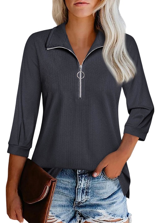 Bluza dama JOGAL cu maneca 3/4 gri, poliester, viscoza, L INTL