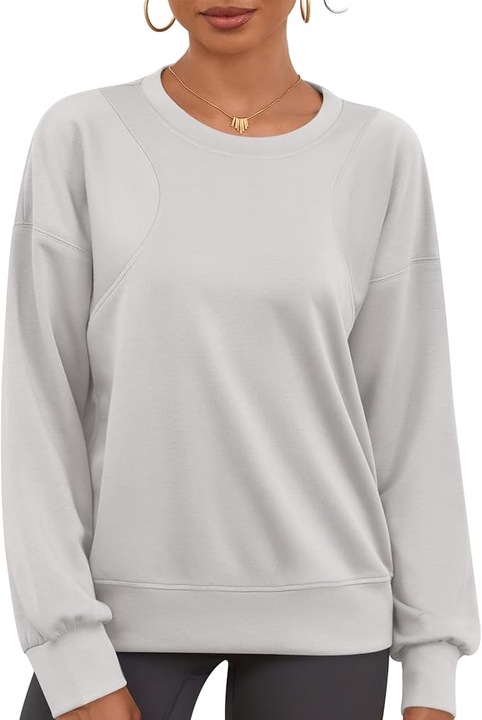 Bluza dama supradimensionata, bej, lejera, maneca lunga, scurta, M INTL