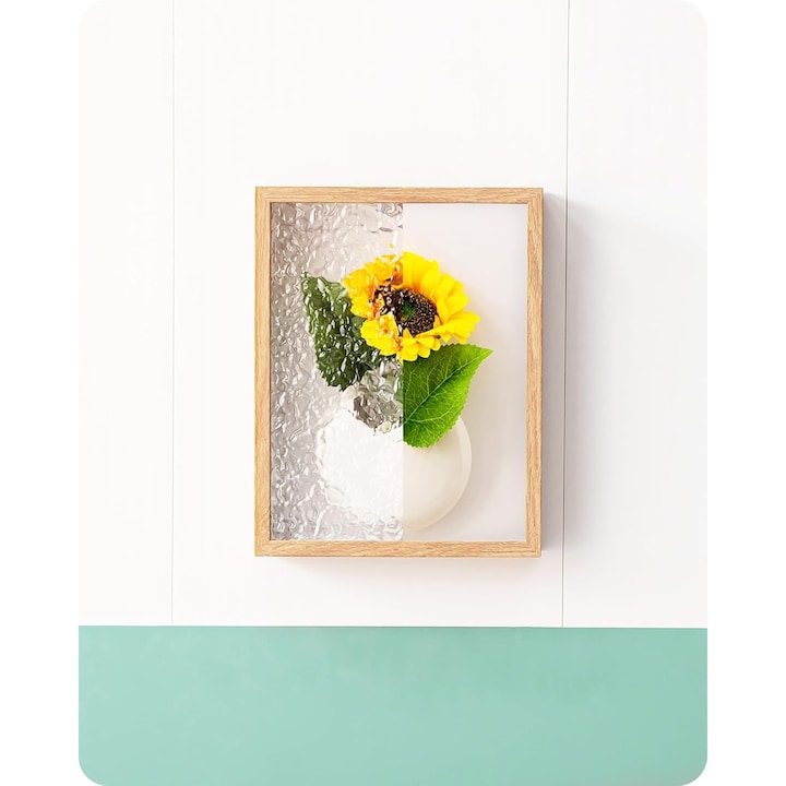 Vazon decorativ de perete Baffect, ceramica alba, design cu rama din MDF si panou acrilic, dimensiune mini