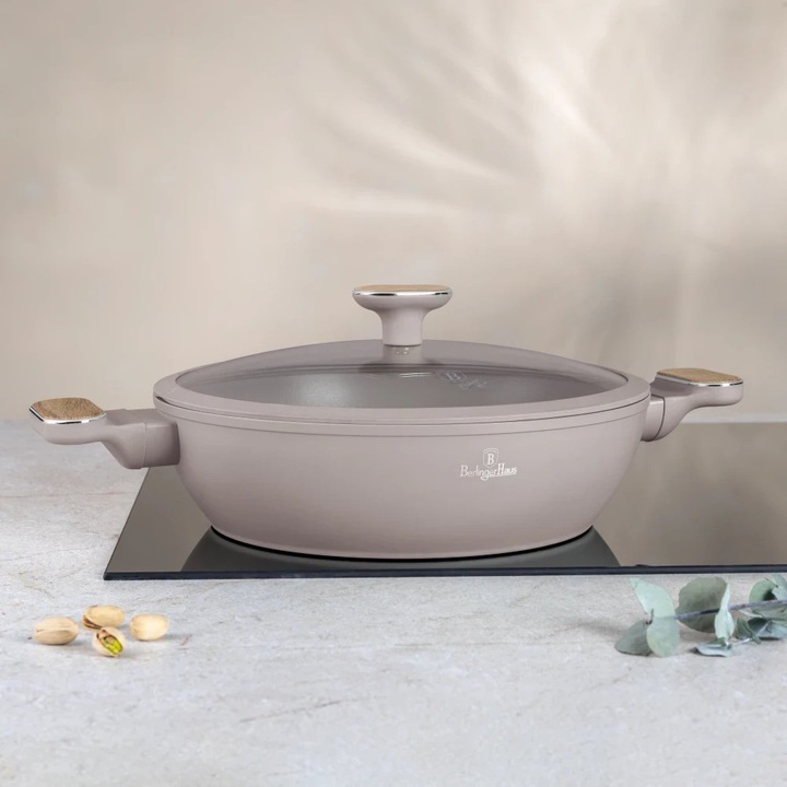 Cratita joasa cu capac, Berlinger, Nordic Collection, antiaderent titanPro, taupe, 28x7,5cm