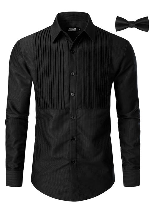 Férfi alkalmi ing nyakkendővel, JOGAL, Regular Fit, elegáns csíkos, fekete, poliészter, M INTL
