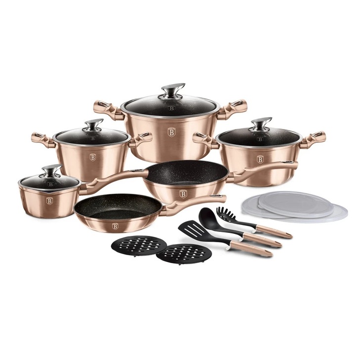 Set vase de gatit 18 piese, Metallic Line Rose Gold Edition - BH/7034N