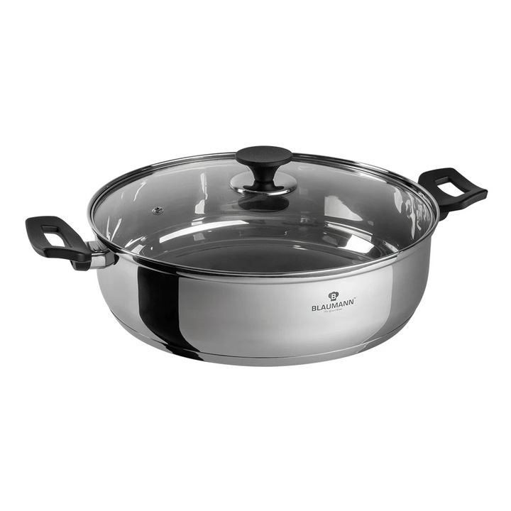 Cratita joasa Berlinger Gourmet Line, otel inoxidabil, capac sticla, 30x9cm, 5.8l, manere PP