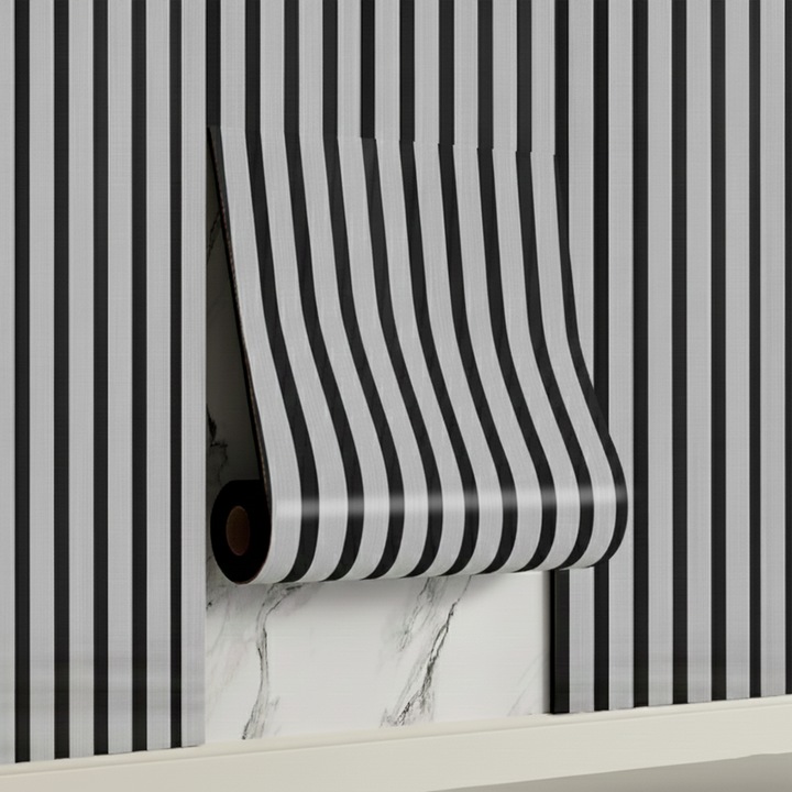 Riflaj 3D Teno®, panou model lemn, suprafata acoperire 1.74 mp, autoadeziva, waterproof, usor de montat, design modern, 58 cm x 3 m, gri