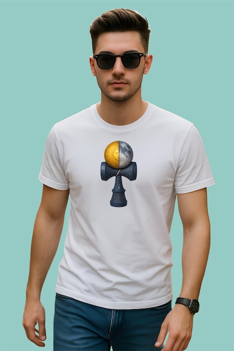 Tricou Barbat yin yang cu energie solara si lunara Zodiacal v120, Alb