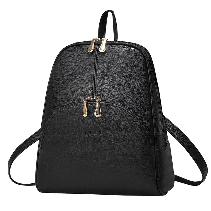 Rucsac elegant din piele pentru femei, impermeabil, cu 2 compartimente, inchidere cu fermoar, curea ajustabila, 32x27x11cm, negru
