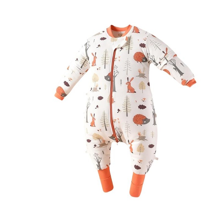 Sac de dormit copii, portocaliu-alb, bumbac pur, control temperatura, XL, 95x120cm