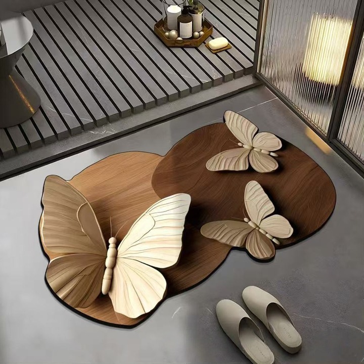 Covorase baie, Wacorresi, 3D floral, omfortable feet, easy to clean, safe and non-slip, 50x80cm, Potrivit in Fata la Cada, Cabina de Dus, WC, Chiuveta, maro/bej