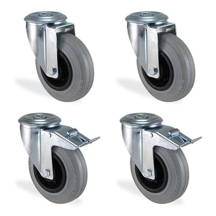 Set de roti pivotante cu frana, 80mm, 4 bucati, 50kg, 106mm