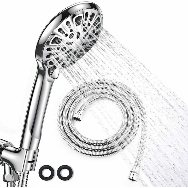 Cap de dus cu 9 moduri + Furtun de 2M - Economie de apa - Crom