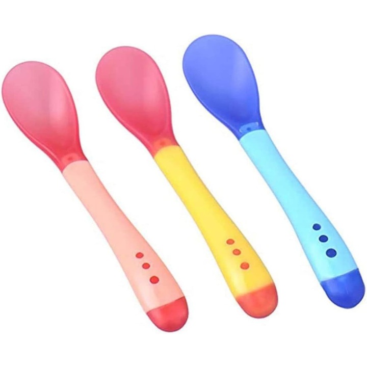 Set de 3 linguri din silicon pentru bebelusi, temperatura sensibila, non-toxic, 4-24 luni