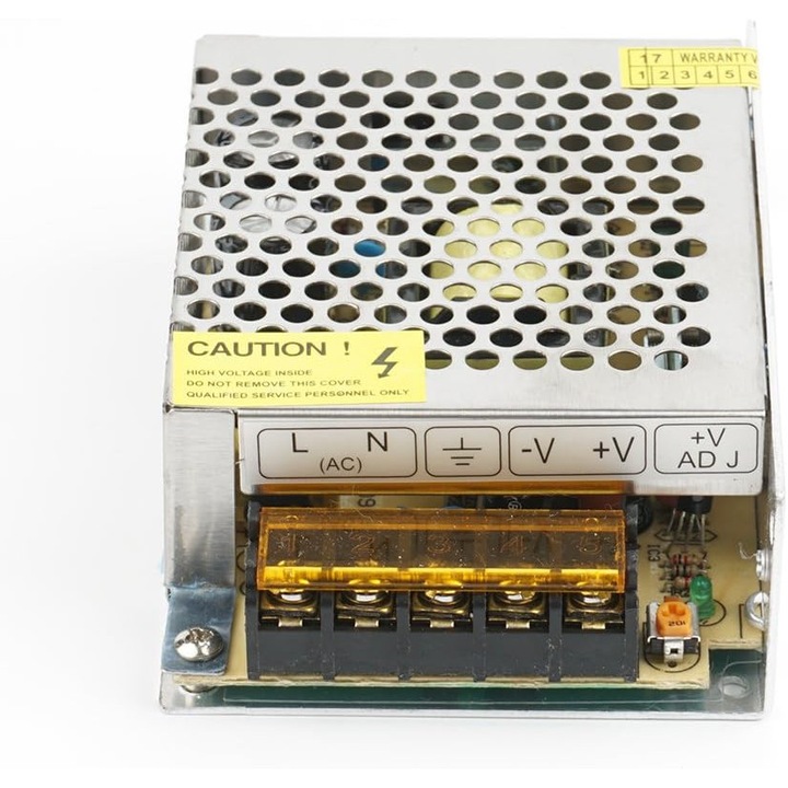 Converter de alimentare 12V 5A, 60W, pentru LED-uri/camere de supraveghere, interior, 110x78x36mm, metalic