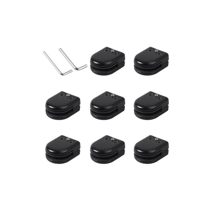 Set de 8 cleme din otel inoxidabil 304, suport solid pentru sticla de 8-10 mm, negru, dimensiuni 52x43x24 mm