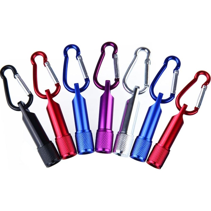 Mini LED lámpa karabinerrel, 7 darabos szett, többszínű, 4 db LR41 elem mellékelve