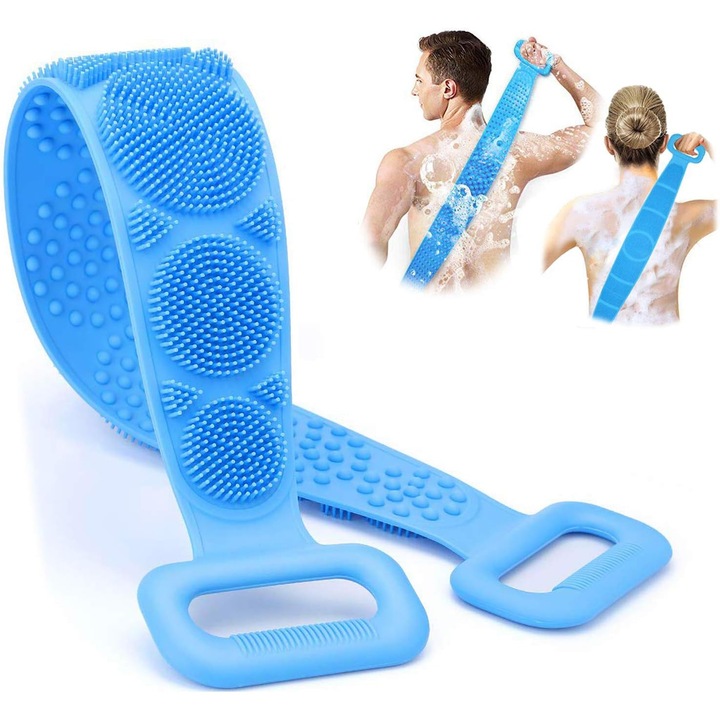 Szilikon fürdőkefe, kétoldalas kialakítás, hámlasztó, 12x72cm, mélytisztító, pattanások elleni, minden bőrtípusra