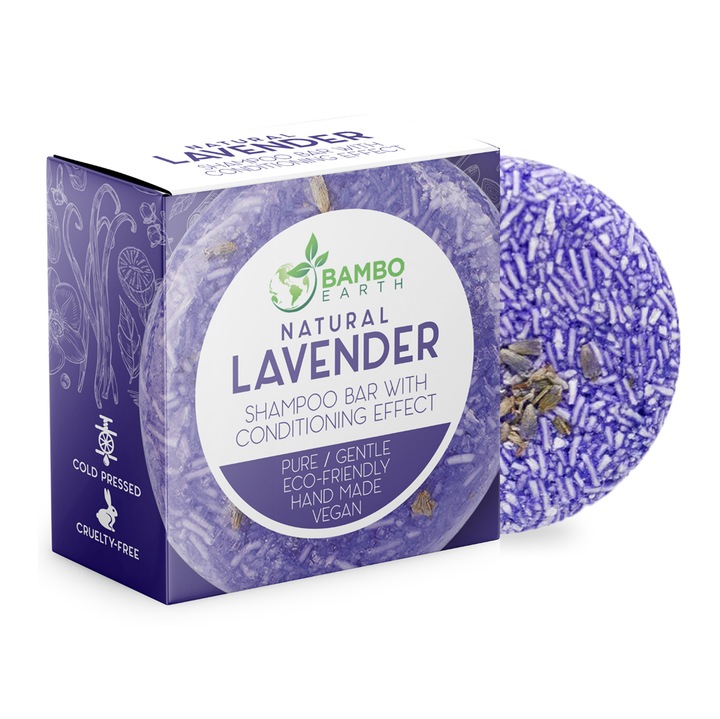 Твърд шампоан с лавандула за нормална до мазна коса, 60 г, BAMBOEARTH