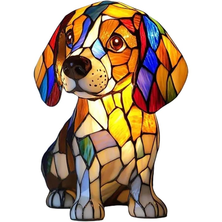 LED kutya formájú éjjeli lámpa, színes gyanta, állítható világítás, többszínű, 30x45cm