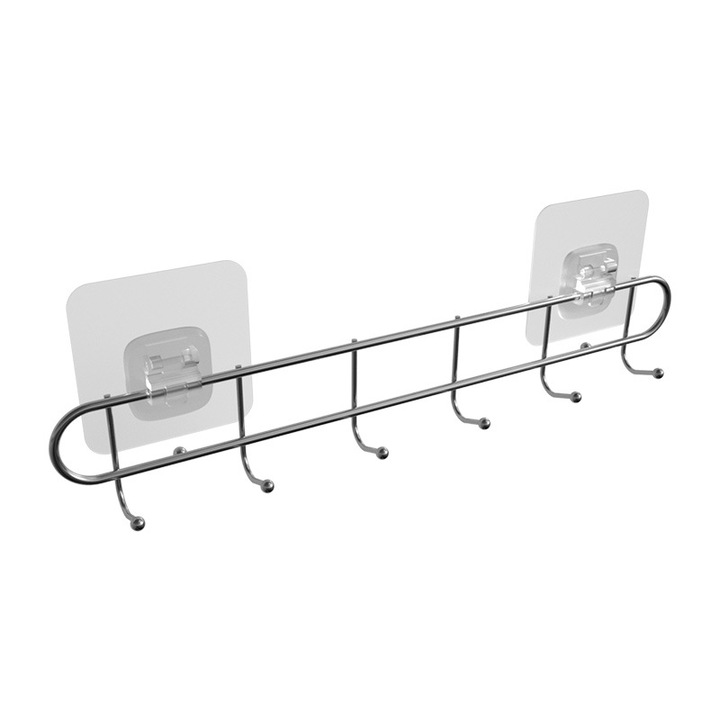 Cuiere din otel inoxidabil, set de 6 carlige, 35x5.5x4cm, capacitate de incarcare 5kg, fara gauri