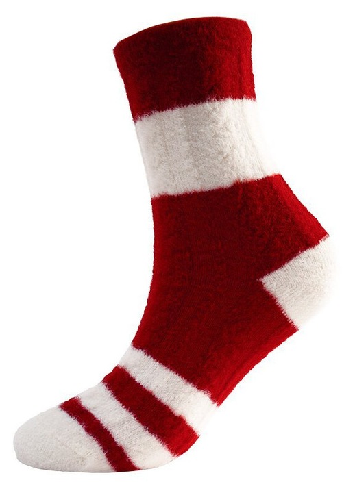 Sosete dama, fleece, bumbac gros, rosu/alb