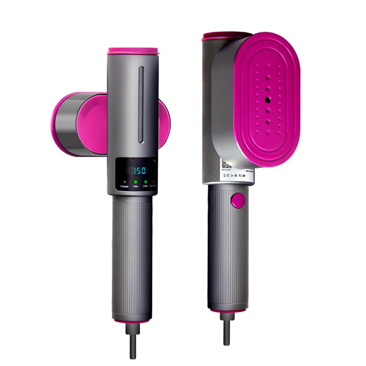 Fier de calcat 2 in 1, 1200W, incalzire rapida 15s, control abur ajustabil, cap rotativ 90°, pentru acasa si calatorii, argintiu si mov