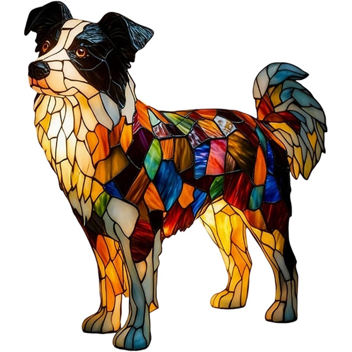 Veioza decorativa cu forma de caine, lampa din rasina colorata, lumina LED calda, ideala pentru dormitor sau birou