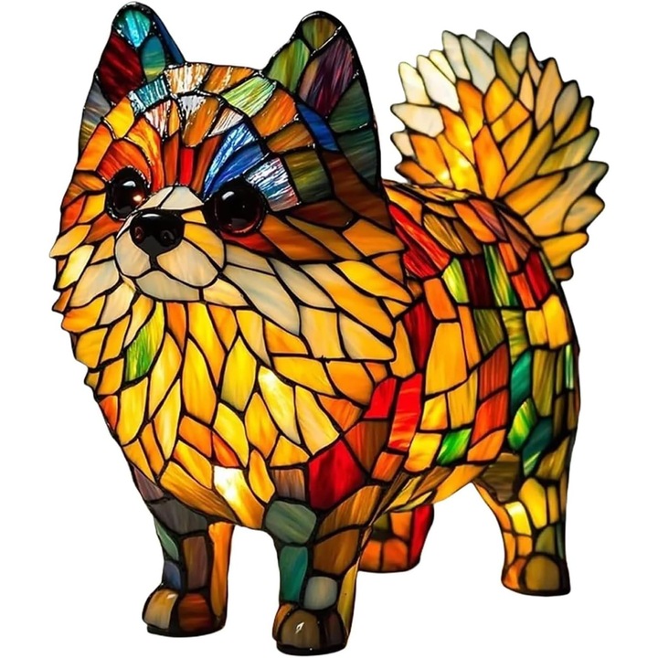 Veioza decorativa din rasina colorata, lampa de masa cu caine, design versatil, multicolor, 30x45cm