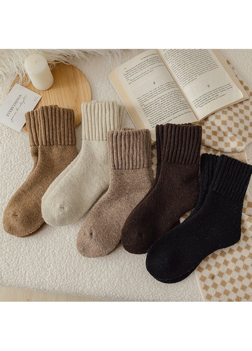 Дамски чорапи, 5 чифта, дебела вълна, абсорбиращи потта, многоцветни, средни