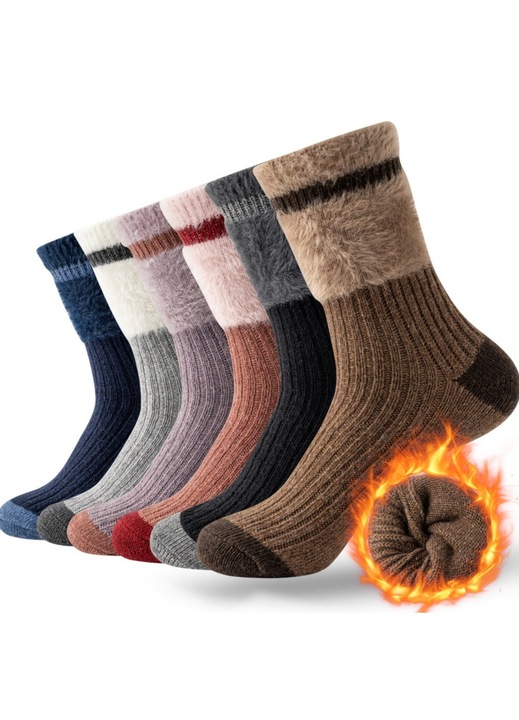 Sosete dama din bumbac cu fleece, set de 6 perechi, calduroase, rezistente la miros, pentru toamna, iarna