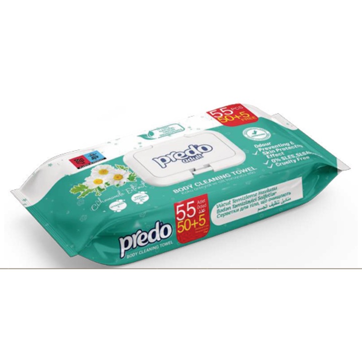 Мокри кърпички с екстракт от лайка, големи и плътни - Predo adult, 55 бр