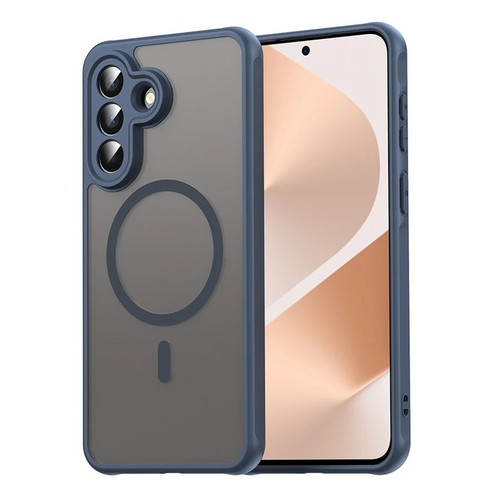 Husa pentru Samsung Galaxy A57 5G, SKYDDAR INNOVATION, HaloFrost MagSafe II, Antisoc, set cu sticker, Bleumarin