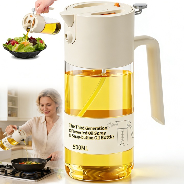 Pulverizator pentru Ulei 2 in 1, BYONDSELF®, 550ml, pentru gatit, friteuza cu aer, salata, Design Convenabil si Sanatos, Alb