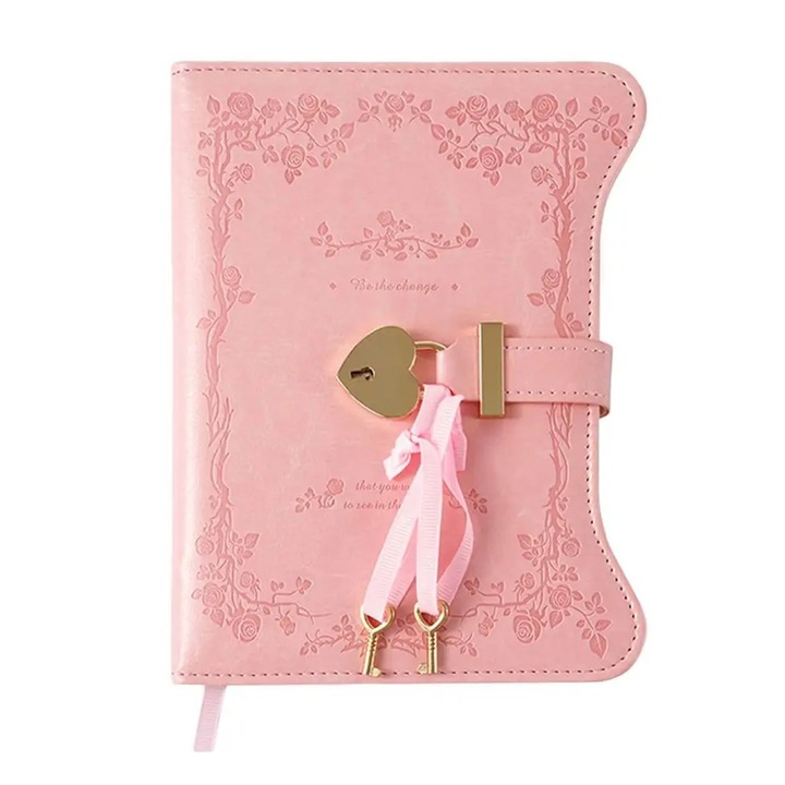 Jurnal cu lacat, AFKSMILE, Agenda tip notes B6, Coperti din piele ecologica, 360 de Pagini, Design retro rafinat, Scriere fluida, Cu slot pentru card, Pentru scris, jurnalizare, munca si studiu, Hartie, 200*150mm, Roz