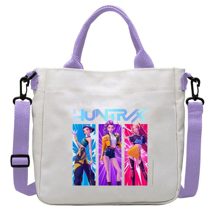 Geanta casual cu imprimeu K-POP Witcher Girls, capacitate mare, mov, 23x22x5cm