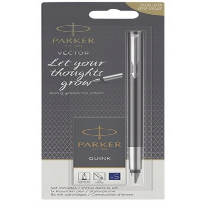 Parker Vector tollkészlet, fekete/türkiz, 5 töltővel, Franciaországban gyártva