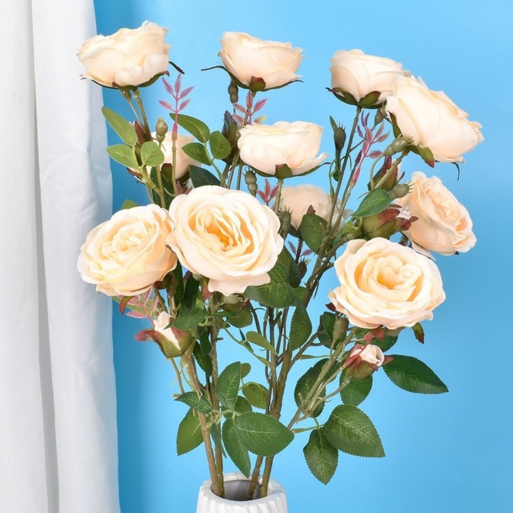 Trandafiri artificiali, 4 seasons quality, peach/somon, set 6 capete, 89cm