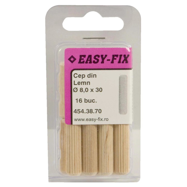 Diblu din lemn, Easy - Fix 454.38.70, 8 x 30 mm, set 16 bucati