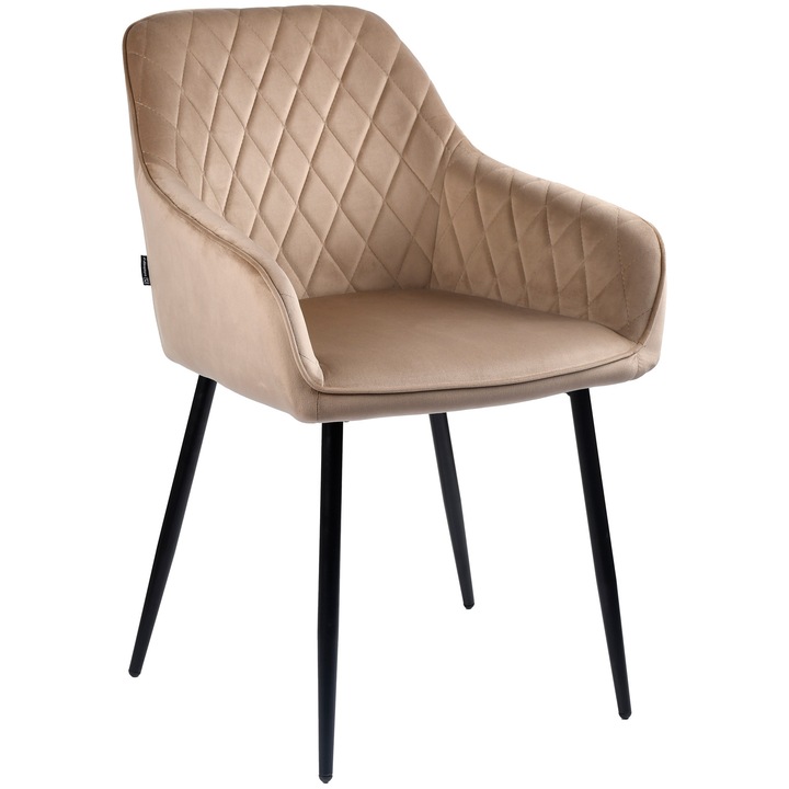 Scaun tapizat RELLO, ExitoDesign, velur bej, cu brate, dimensiuni 56x62x83cm