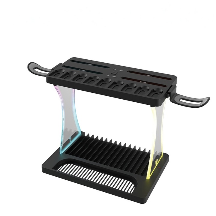 Suport pentru consola Switch 2, iluminare RGB, incarcare controler, spatiu de depozitare multifunctional, durabil, negru
