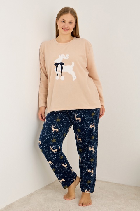 Pijamale dama, Siyah Inci, Plus Size, fleece, Bej
