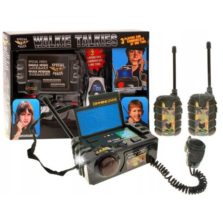 Walkie Talkie készlet, Krotkofalowka, 150-200m, katonai szín, méret 14cm x 9cm x 5cm
