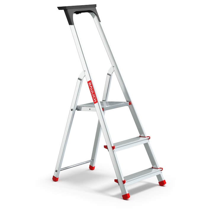 Scara din aluminiu, Baulich Home, 3 trepte, inaltime 254 cm, capacitate de incarcare 125 kg, practica, usor de depozitat si sigura