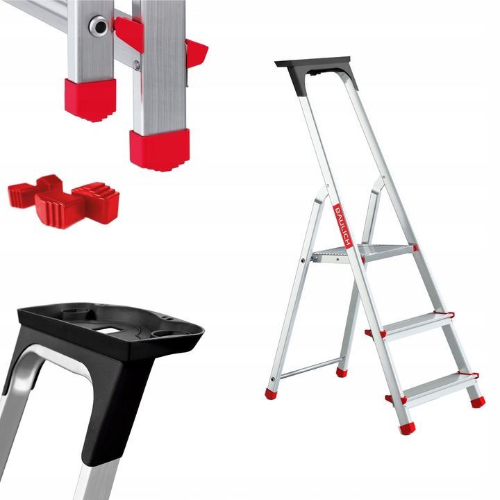 Scara din aluminiu, Baulich Home, 3 trepte, inaltime 254 cm, capacitate de incarcare 125 kg, practica, usor de depozitat si sigura