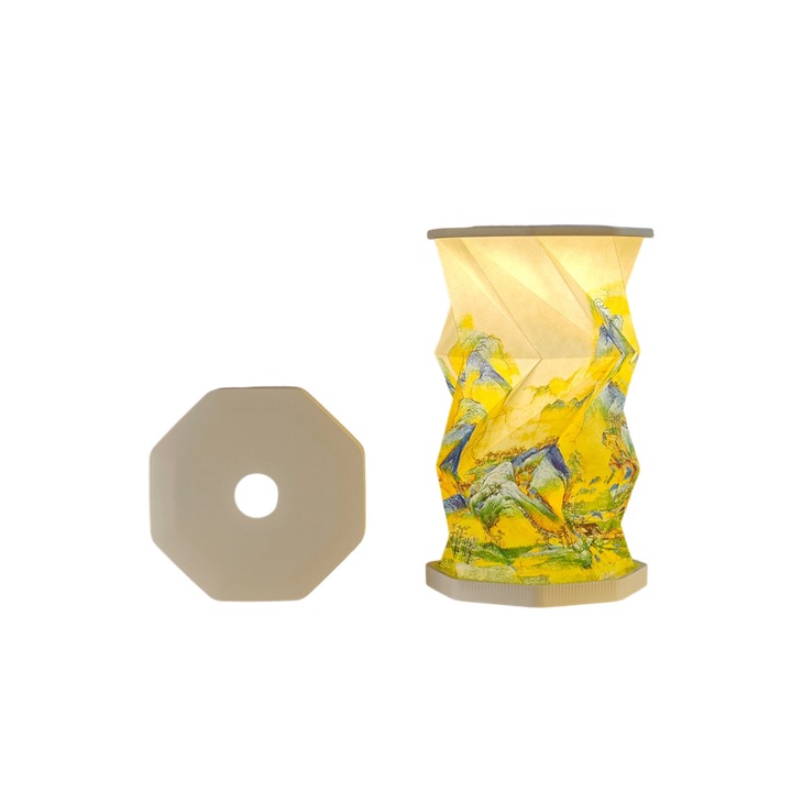 Lampa rotativa magnetica pliabila, lampa de masa stil arta origami, "O mie de mile de rauri si munti", alba