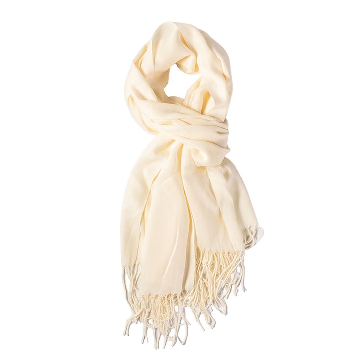 Esarfa de iarna dama, AFKSMILE, casmir, subtire, alba, 70x200cm
