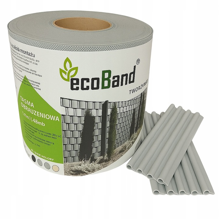 Banda de gard ECOBAND, 19,3cm x 33m, gri deschis, set cu 36 de cleme