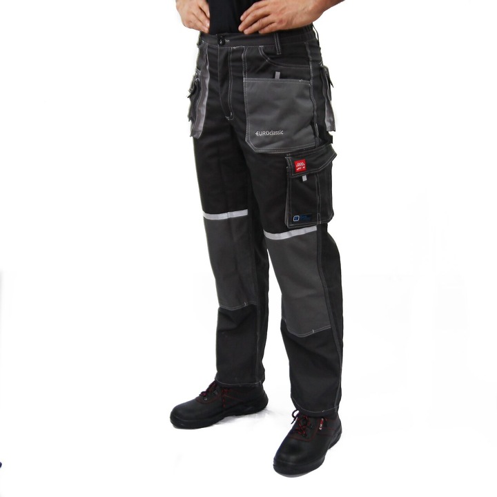Pantaloni de lucru, tercot 270 gsm, cu elemente reflectorizante, Euroclassic, gri 44