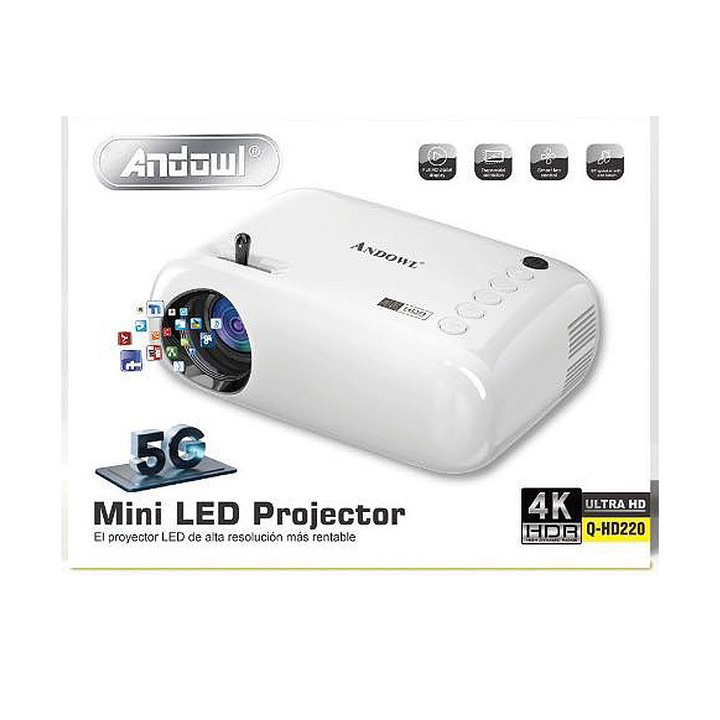 Videoproiector mini Andowl QHD220, 120lm, alb, 16x12x7cm